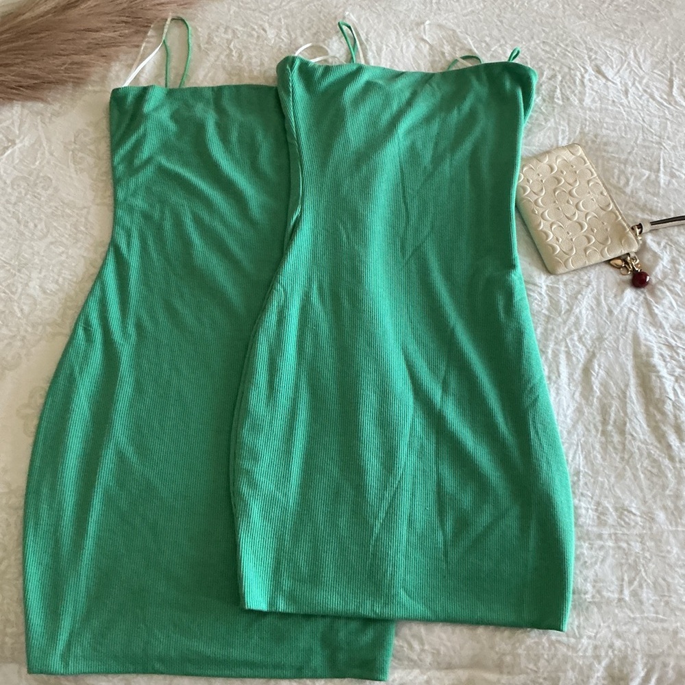 Green Ribbed Spaghetti Strap Bodycon Dress $14 each
